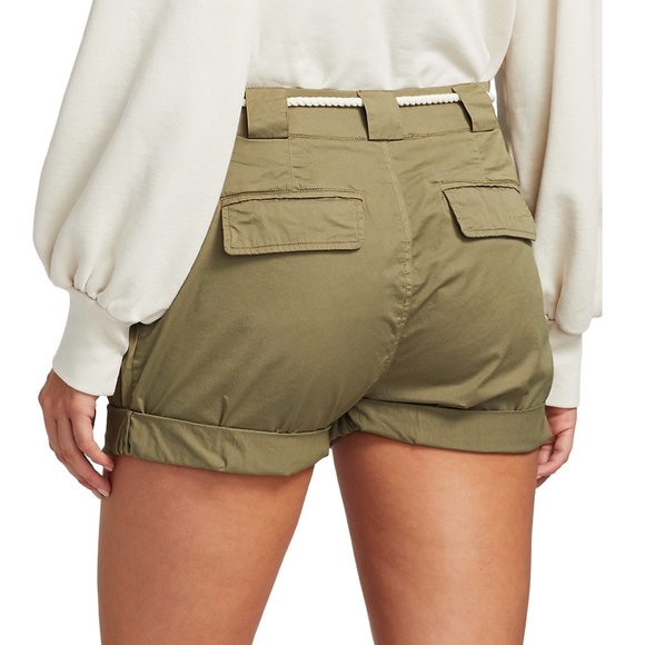 FRAME Tie Up Rolled Rope Belt Olive Green Shorts - Picture 4 of 9